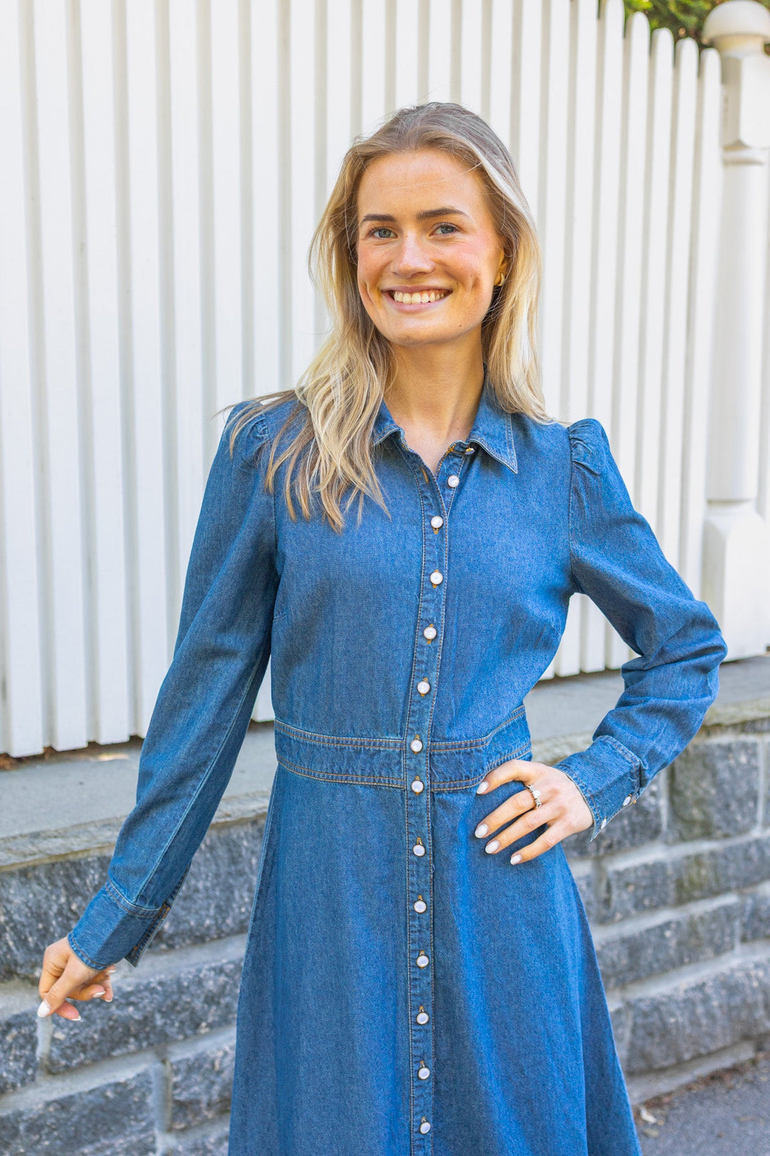 Denim Button-Down Dress French Blue | Kjoler | Smuk