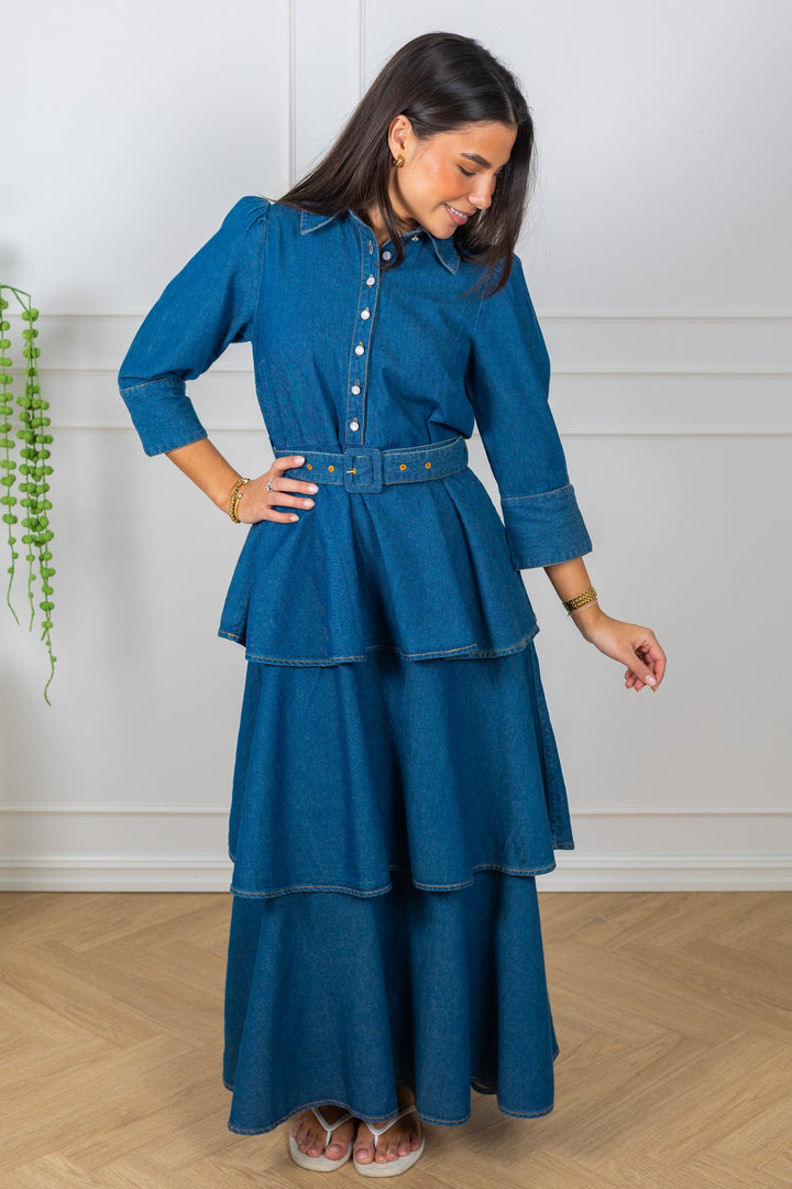 Denim Flounce Dress French Blue | Kjoler | Smuk