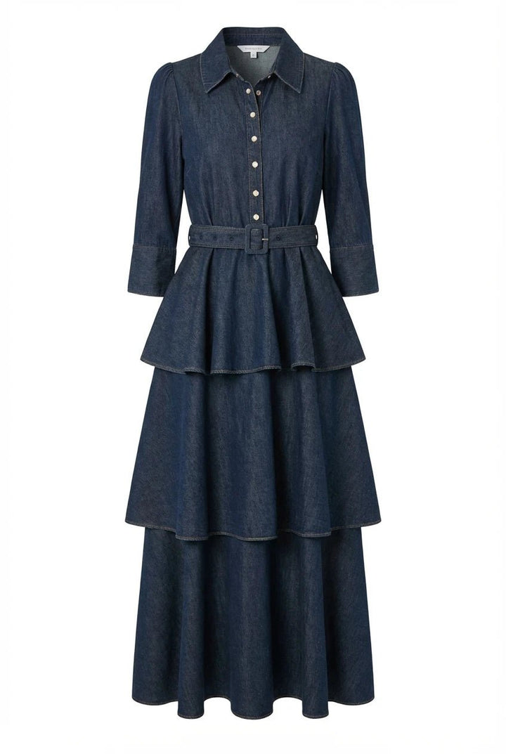 Denim Flounce Dress French Blue | Kjoler | Smuk