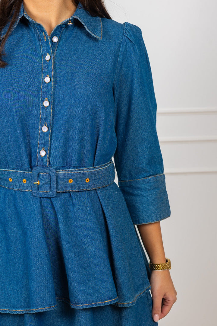Denim Flounce Dress French Blue | Kjoler | Smuk