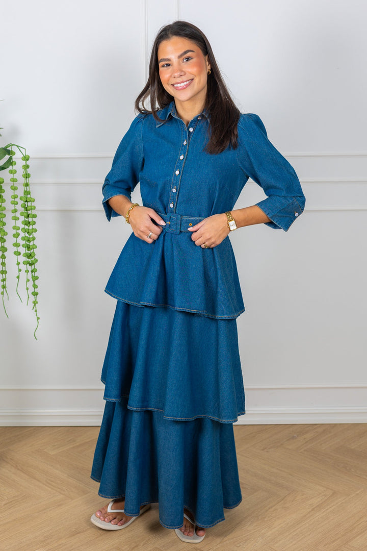 Denim Flounce Dress French Blue | Kjoler | Smuk