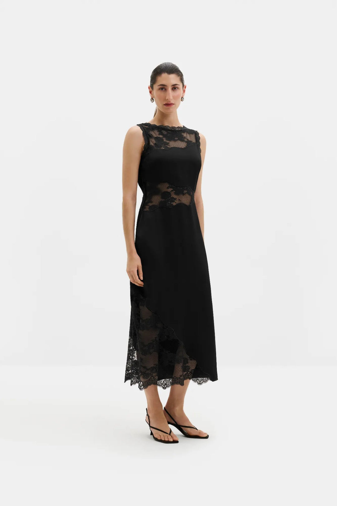 Desire Lace Trimmed Cut Out Midi Dress Black | Kjoler | Smuk