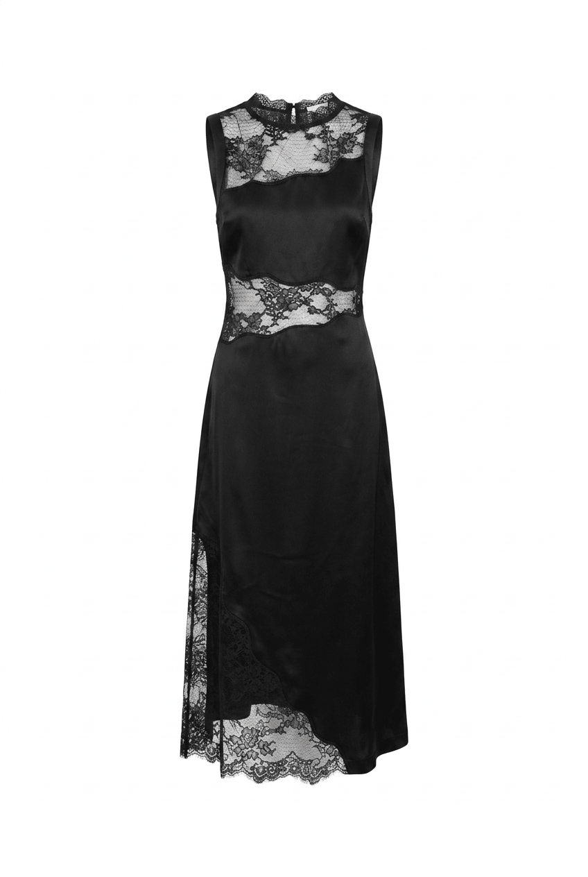 Desire Lace Trimmed Cut Out Midi Dress Black | Kjoler | Smuk