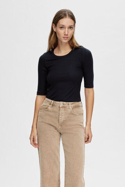 Dianna 2/4 O - Neck Top Black | Topper | Smuk - Dameklær på nett