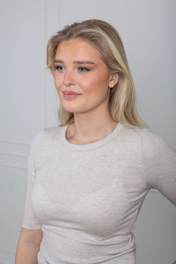 Dianna 2/4 O - Neck Top Oatmeal Melange | Topper | Smuk - Dameklær på nett