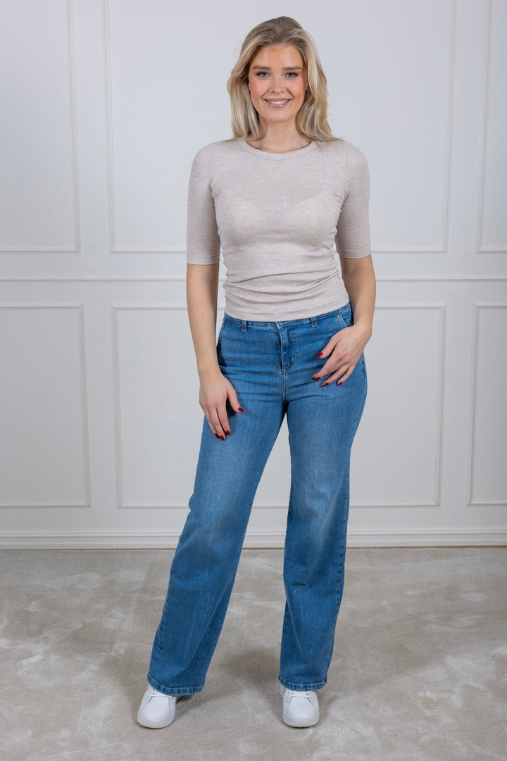 Dianna 2/4 O - Neck Top Oatmeal Melange | Topper | Smuk - Dameklær på nett