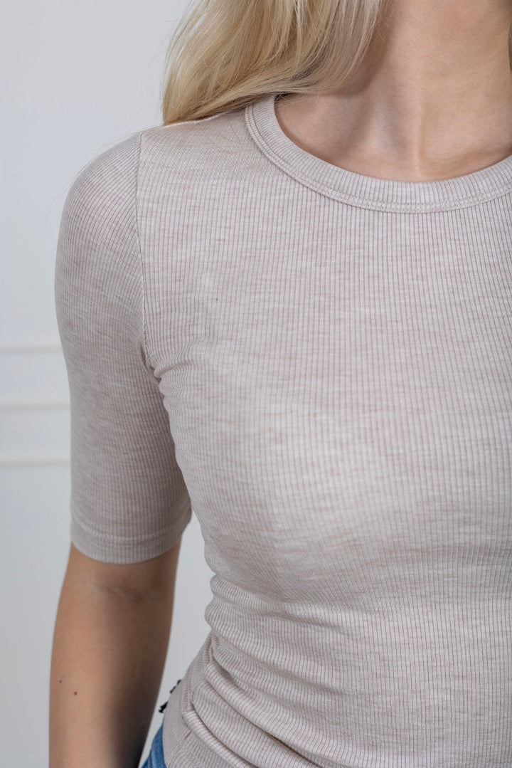 Dianna 2/4 O - Neck Top Oatmeal Melange | Topper | Smuk - Dameklær på nett