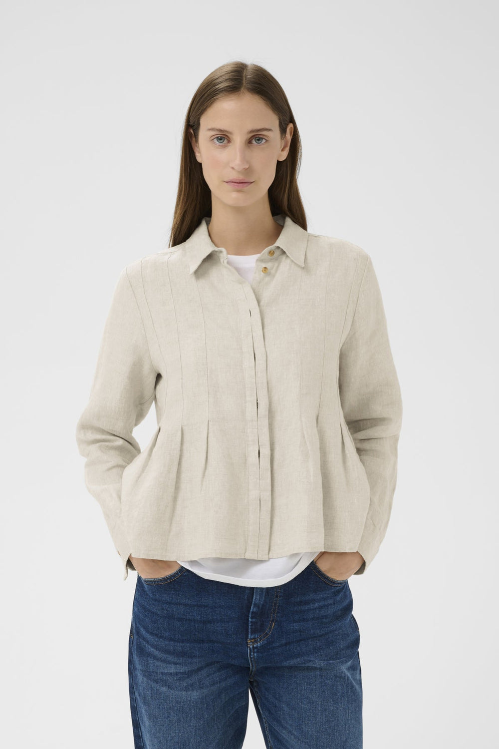 Dilanaiw Pleated Shirt Ecru Melange | Skjorter og bluser | Smuk