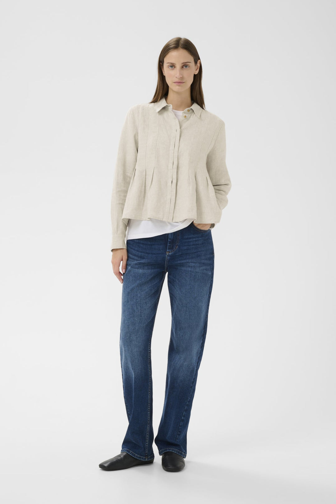 Dilanaiw Pleated Shirt Ecru Melange | Skjorter og bluser | Smuk