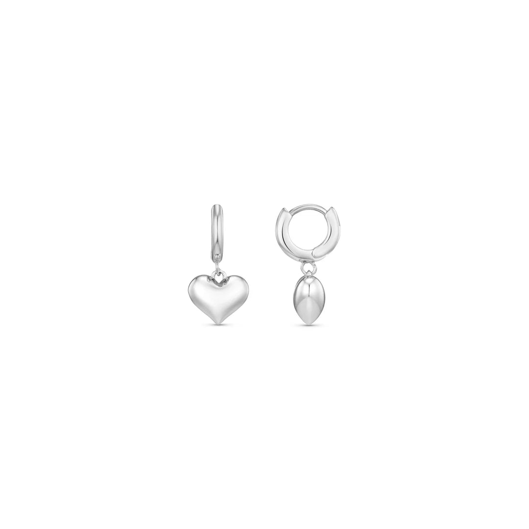 Domed Heart Charm Huggie Hoops Silver | Accessories | Smuk - Dameklær på nett