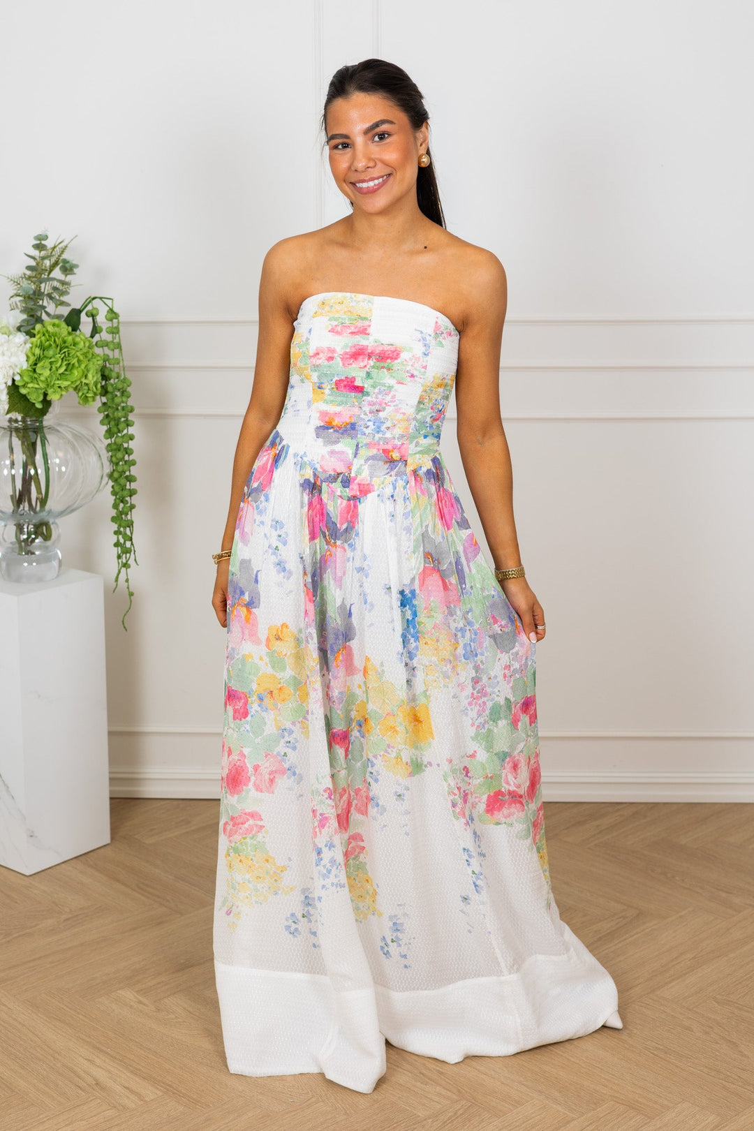 Dotted Georgette Bandeau Dress Flower Meadow | Kjoler | Smuk