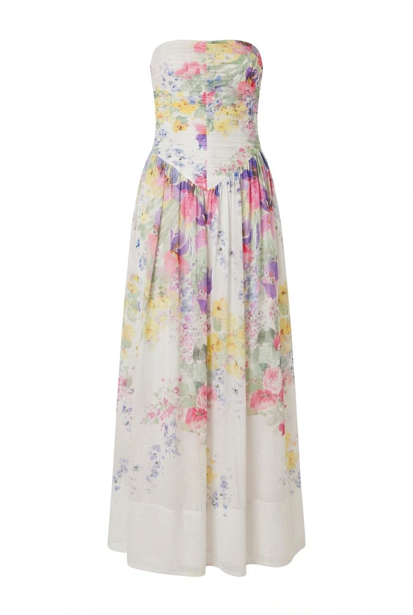 Dotted Georgette Bandeau Dress Flower Meadow | Kjoler | Smuk