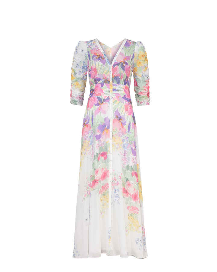 Dotted Georgette Button - Down Dress Flower Meadow | Kjoler | Smuk