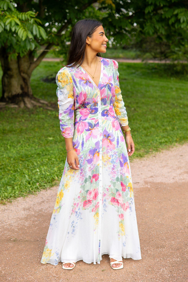 Dotted Georgette Button - Down Dress Flower Meadow | Kjoler | Smuk
