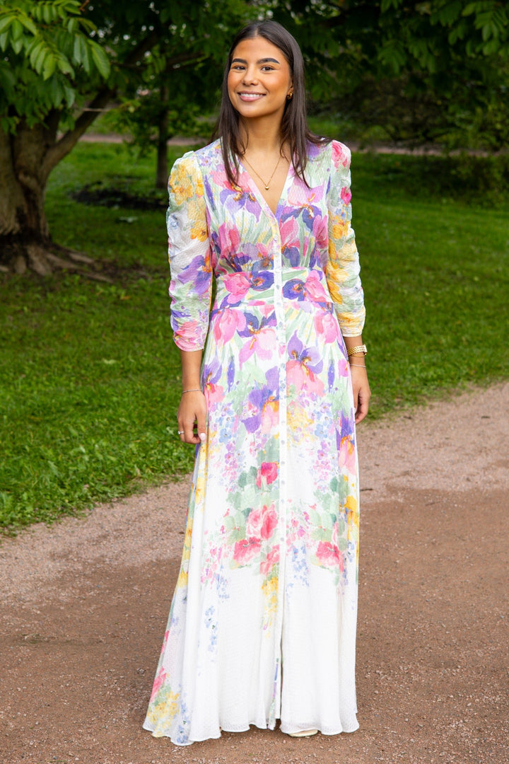 Dotted Georgette Button - Down Dress Flower Meadow | Kjoler | Smuk