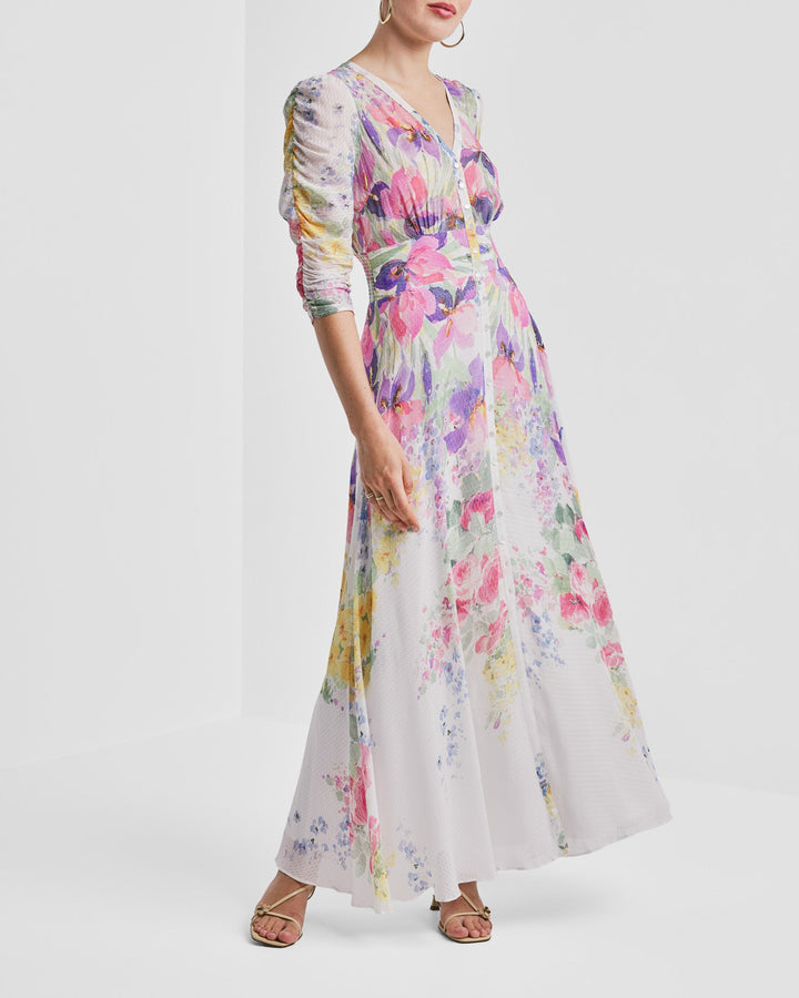 Dotted Georgette Button - Down Dress Flower Meadow | Kjoler | Smuk