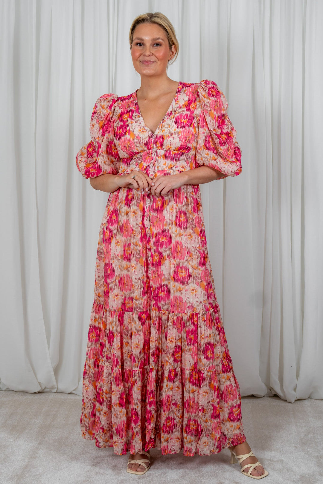 Dotted Georgette Button Down Gown Brushed Blossom | Kjoler | Smuk - Dameklær på nett
