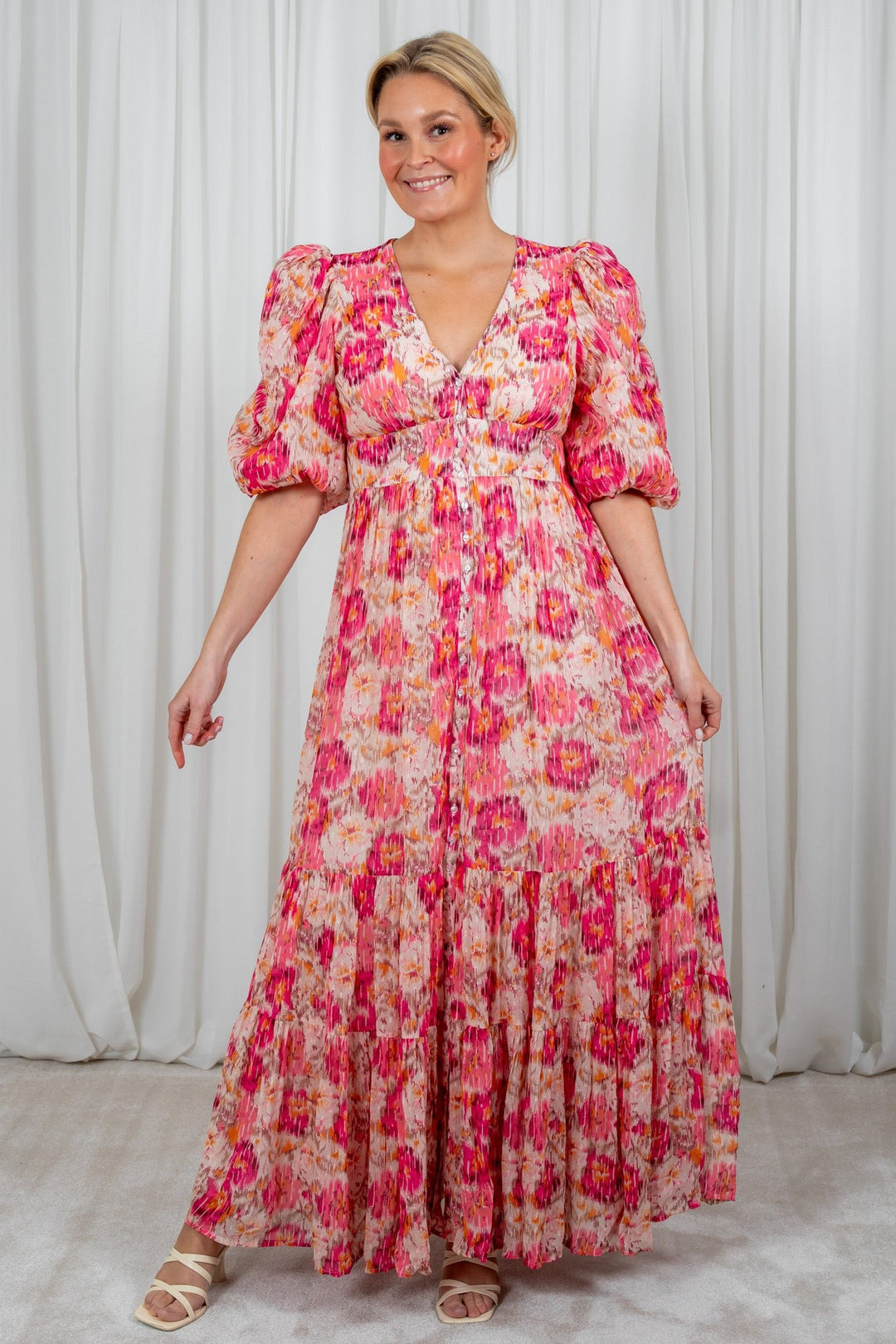 Dotted Georgette Button Down Gown Brushed Blossom | Kjoler | Smuk - Dameklær på nett