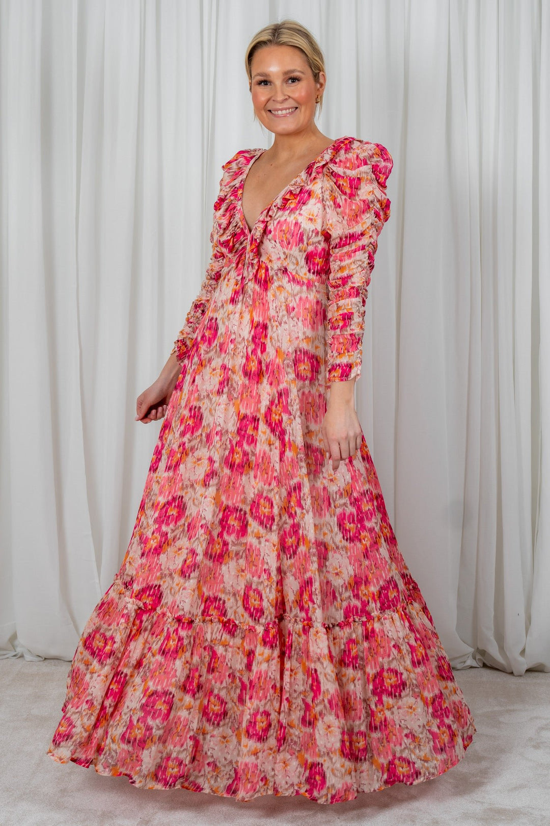 Dotted Georgette Rouching Gown Brushed Blossom | Kjoler | Smuk - Dameklær på nett