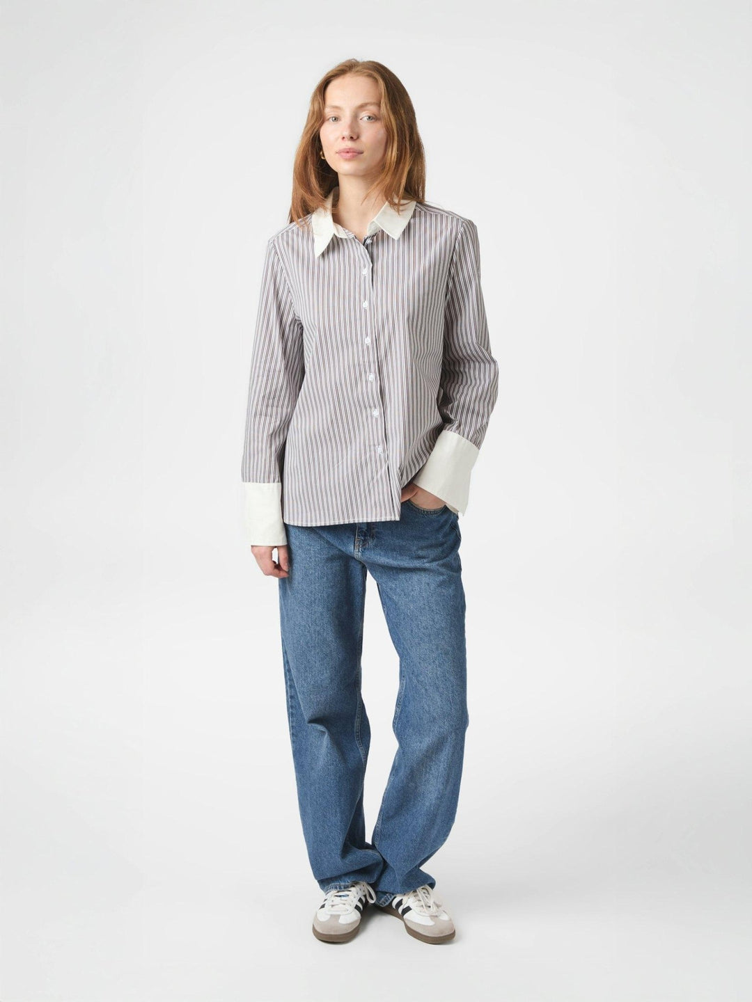 Dranila Stripe Shirt Brown | Skjorter og bluser | Smuk - Dameklær på nett