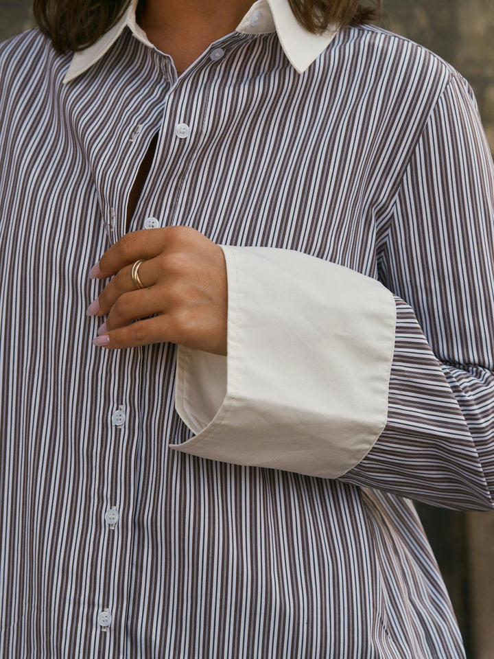 Dranila Stripe Shirt Brown | Skjorter og bluser | Smuk - Dameklær på nett
