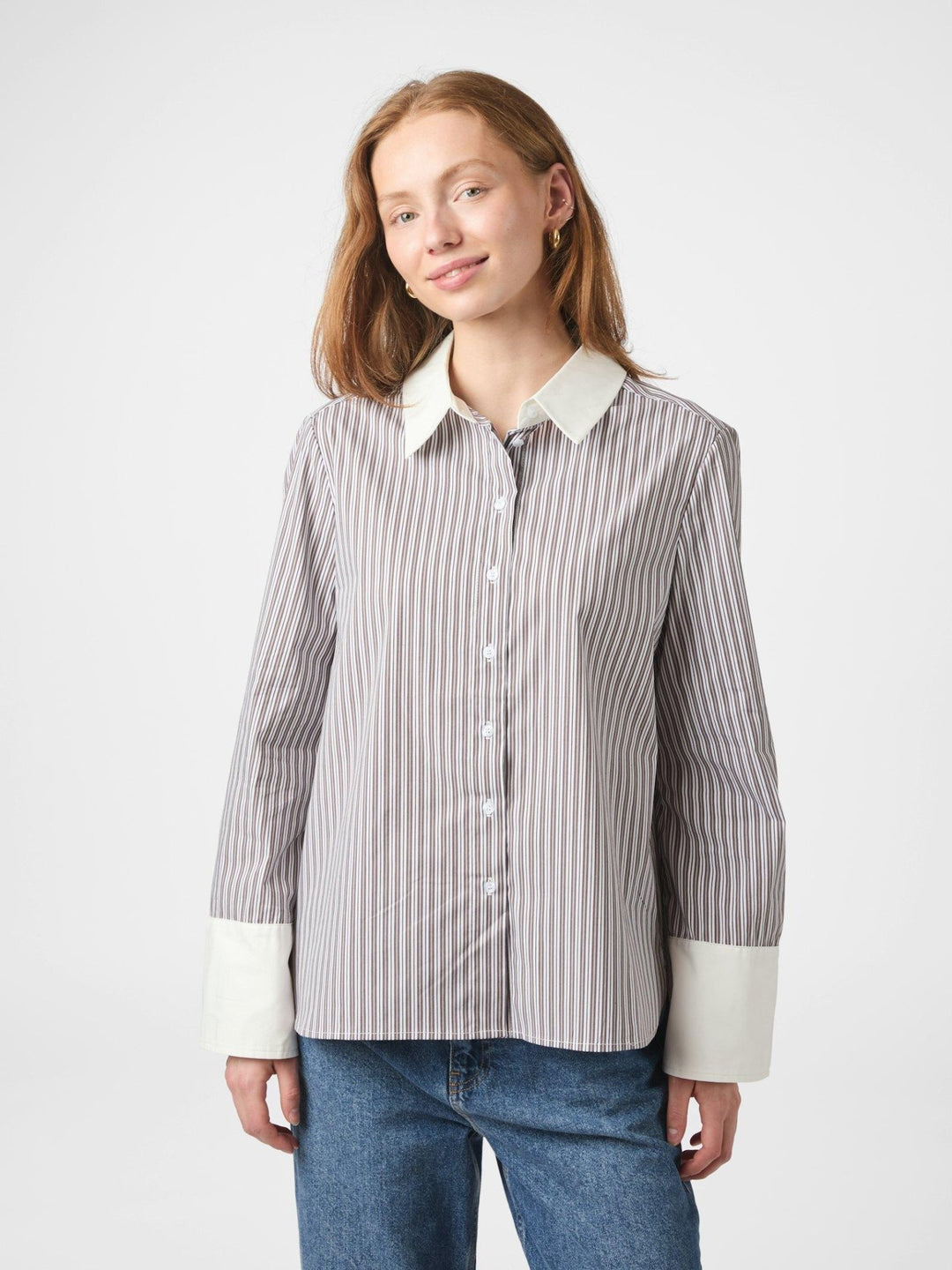 Dranila Stripe Shirt Brown | Skjorter og bluser | Smuk - Dameklær på nett