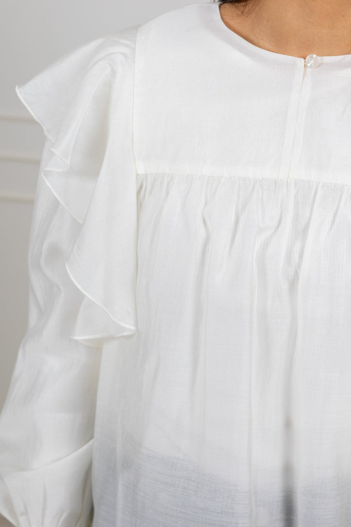 Dream Ruffle Blouse Jet Stream | Skjorter og bluser | Smuk - Dameklær på nett