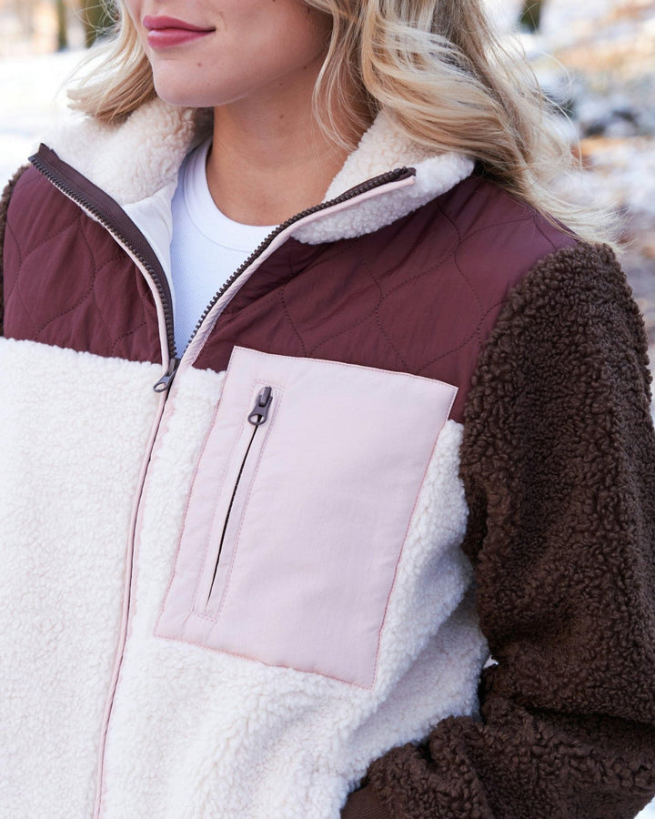 Eagle Contrast Teddy Jacket Burgundy | Yttertøy | Smuk - Dameklær på nett