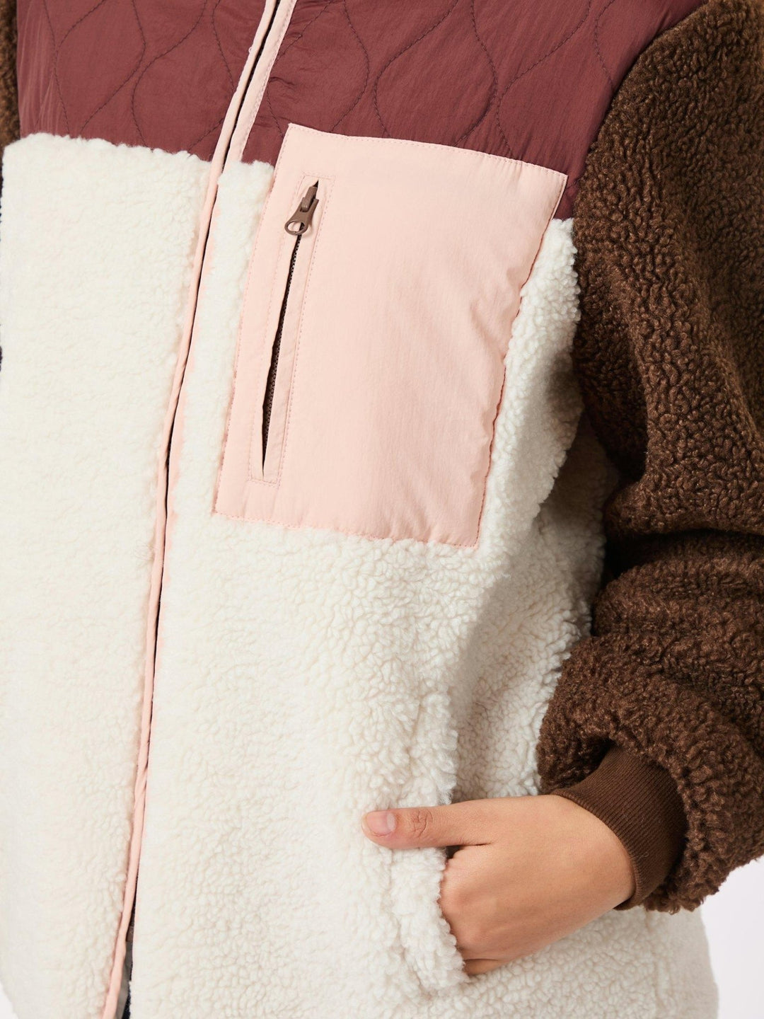 Eagle Contrast Teddy Jacket Burgundy | Yttertøy | Smuk - Dameklær på nett