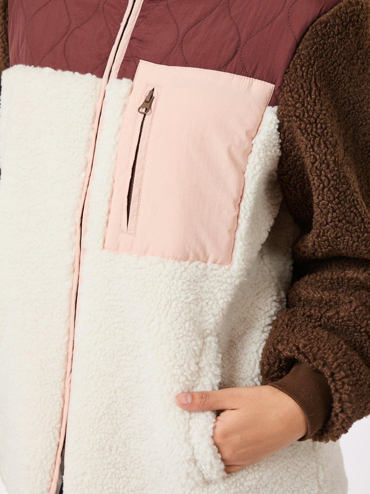 Eagle Contrast Teddy Jacket Burgundy | Yttertøy | Smuk - Dameklær på nett