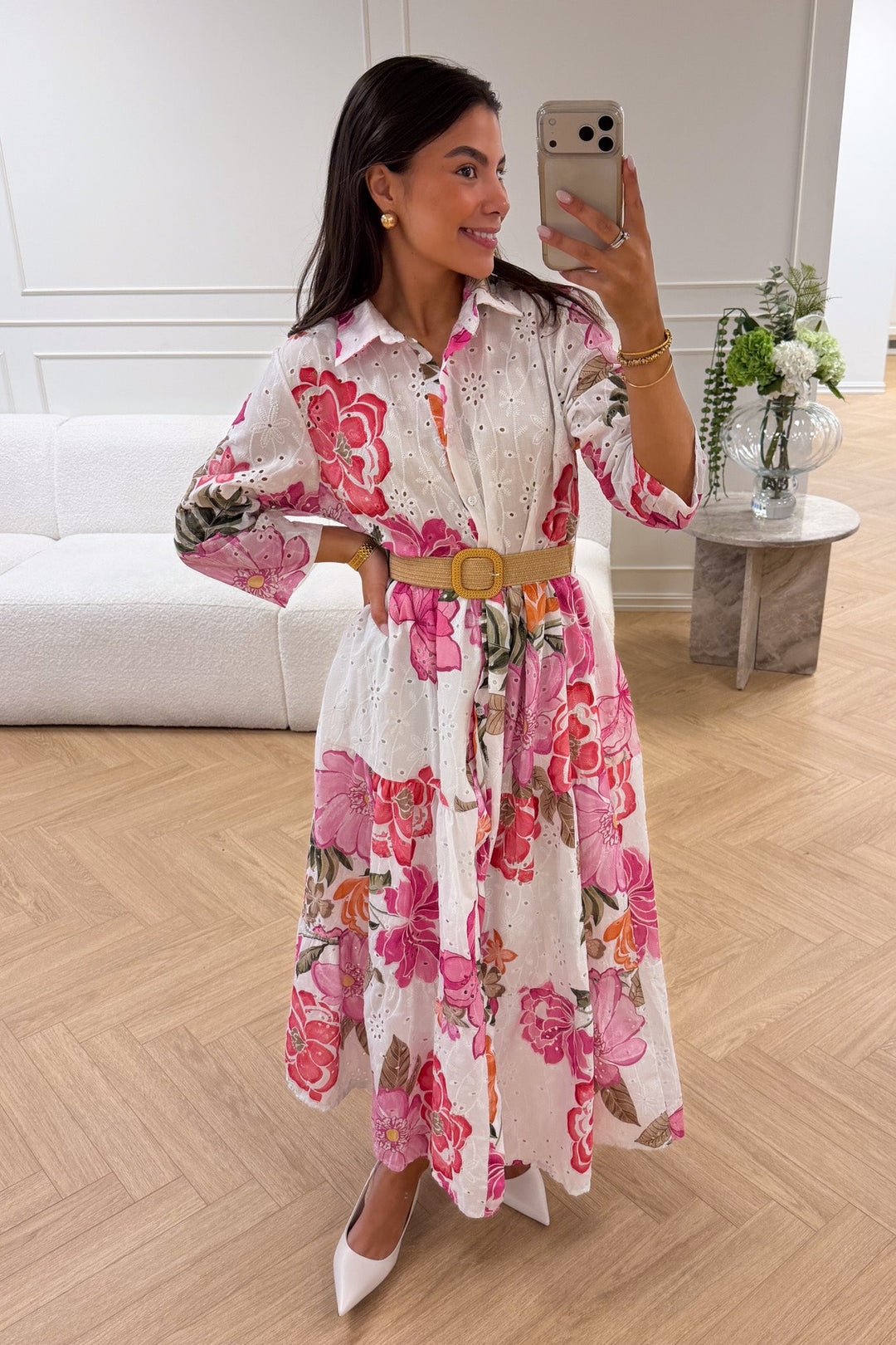 Eira Midi Dress Pink Flower | Kjoler | Smuk