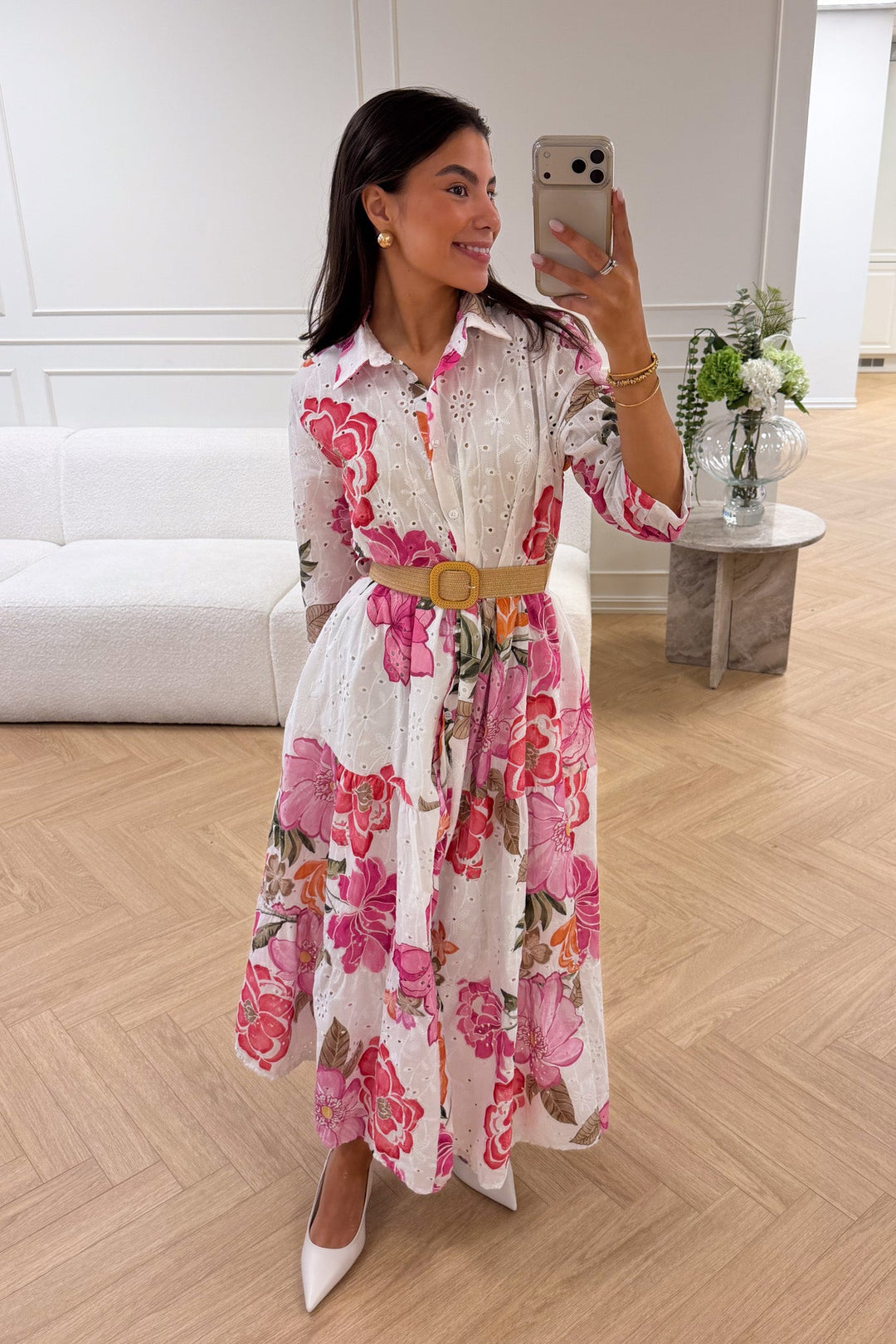 Eira Midi Dress Pink Flower | Kjoler | Smuk