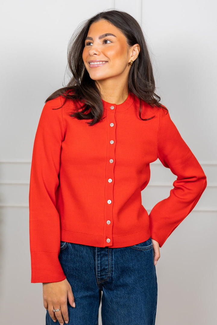 Elena Ls Knit Cardigan Fiery Red | Genser | Smuk