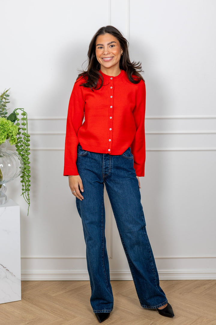 Elena Ls Knit Cardigan Fiery Red | Genser | Smuk