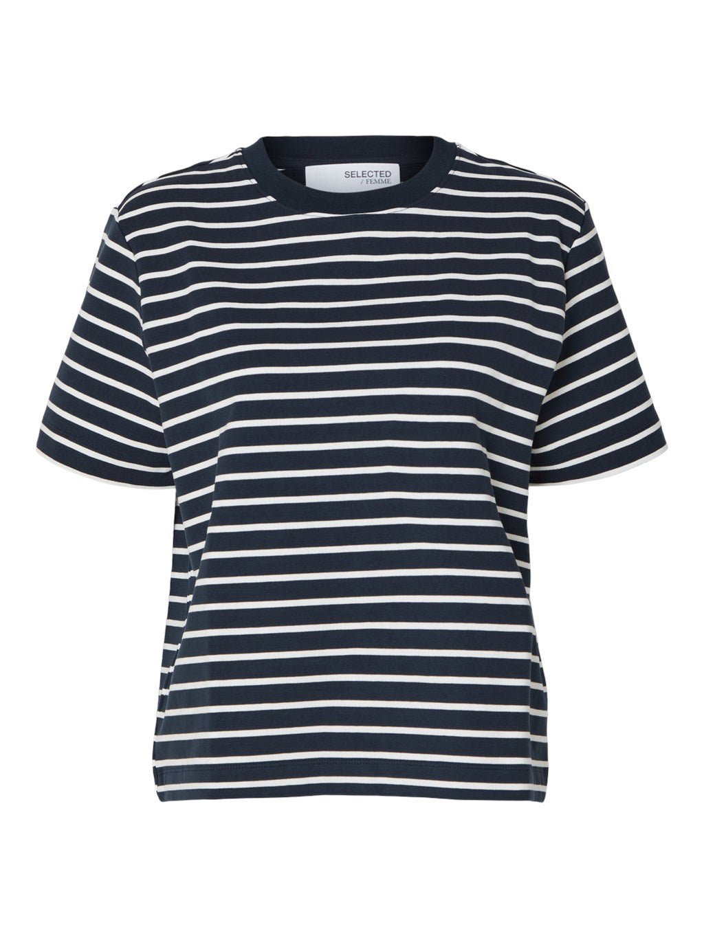 Elfrida Ss Contrast Boxy Tee Stripe Dark Sapphire Snow White | Topper | Smuk - Dameklær på nett