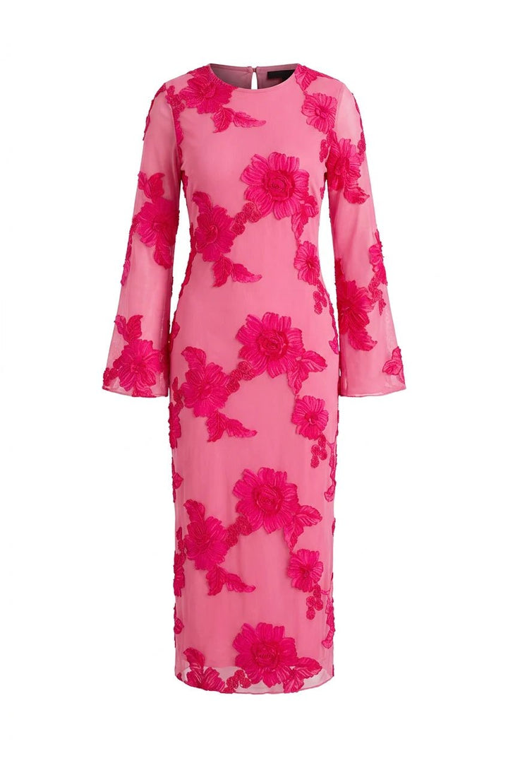 Elise Mesh Dress Fuchsia Pink Flower | Kjoler | Smuk