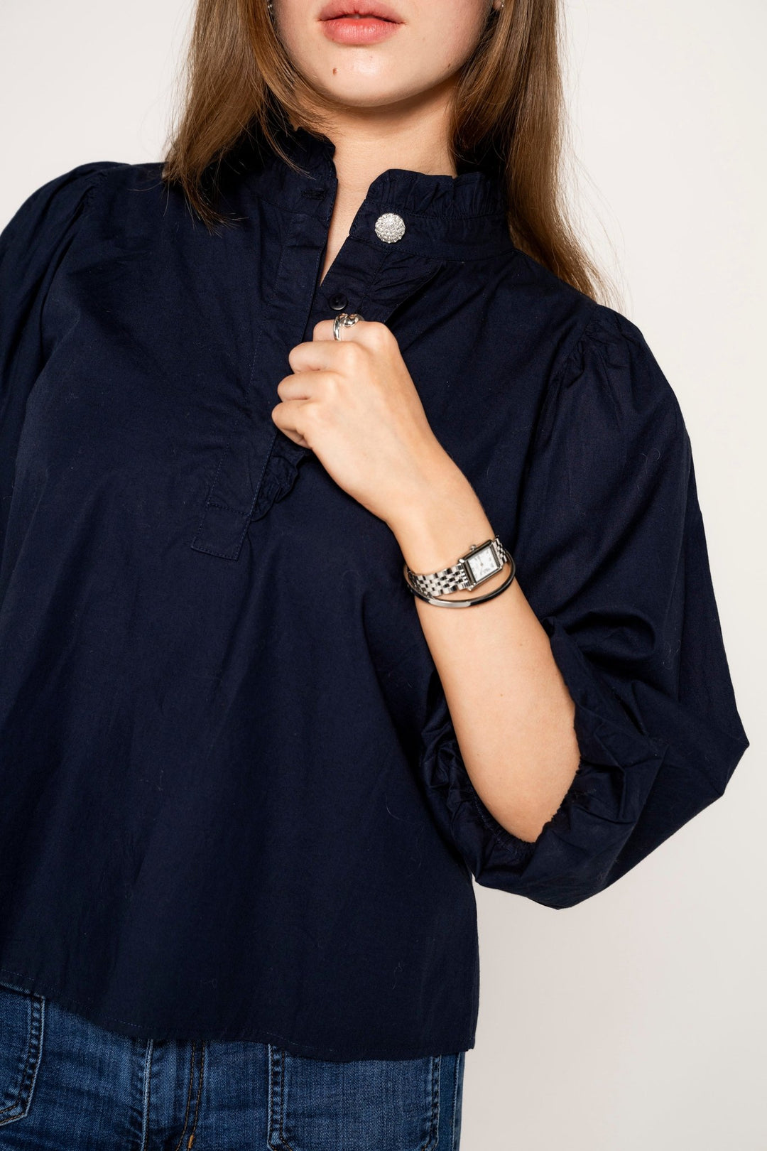 Ella Blouse Marine Poplin | Skjorter og bluser | Smuk