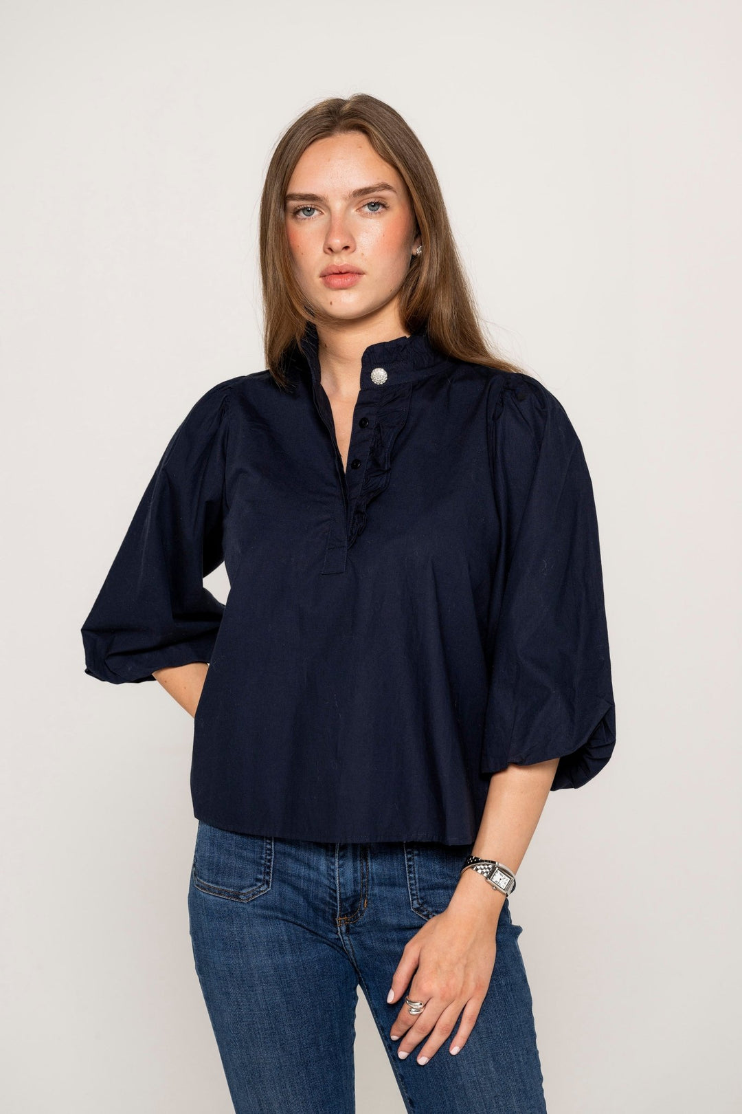 Ella Blouse Marine Poplin | Skjorter og bluser | Smuk