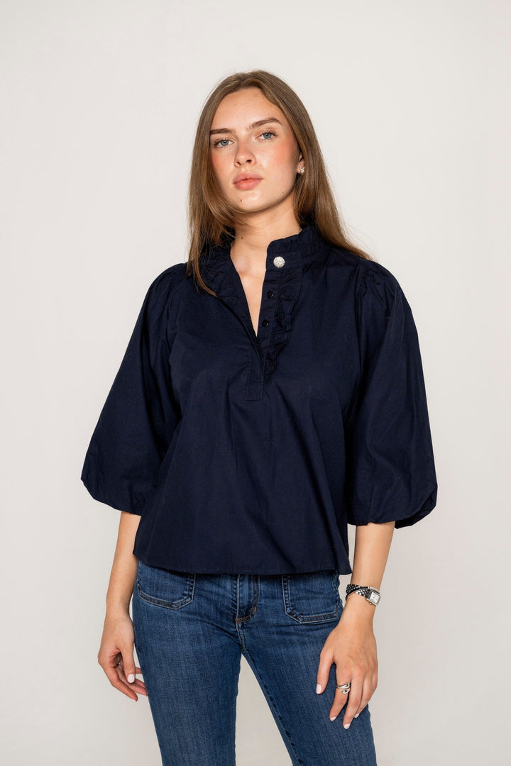 Ella Blouse Marine Poplin | Skjorter og bluser | Smuk