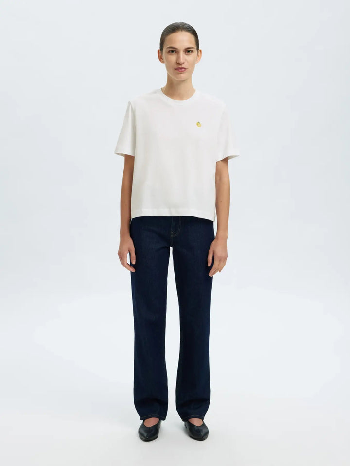 Ella Ss Emboxy Tee Ft Bright White Lemon Emb | Topper | Smuk