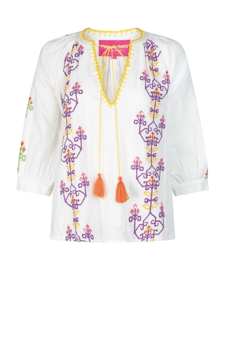 Embr Blouse White Purple | Skjorter og bluser | Smuk - Dameklær på nett