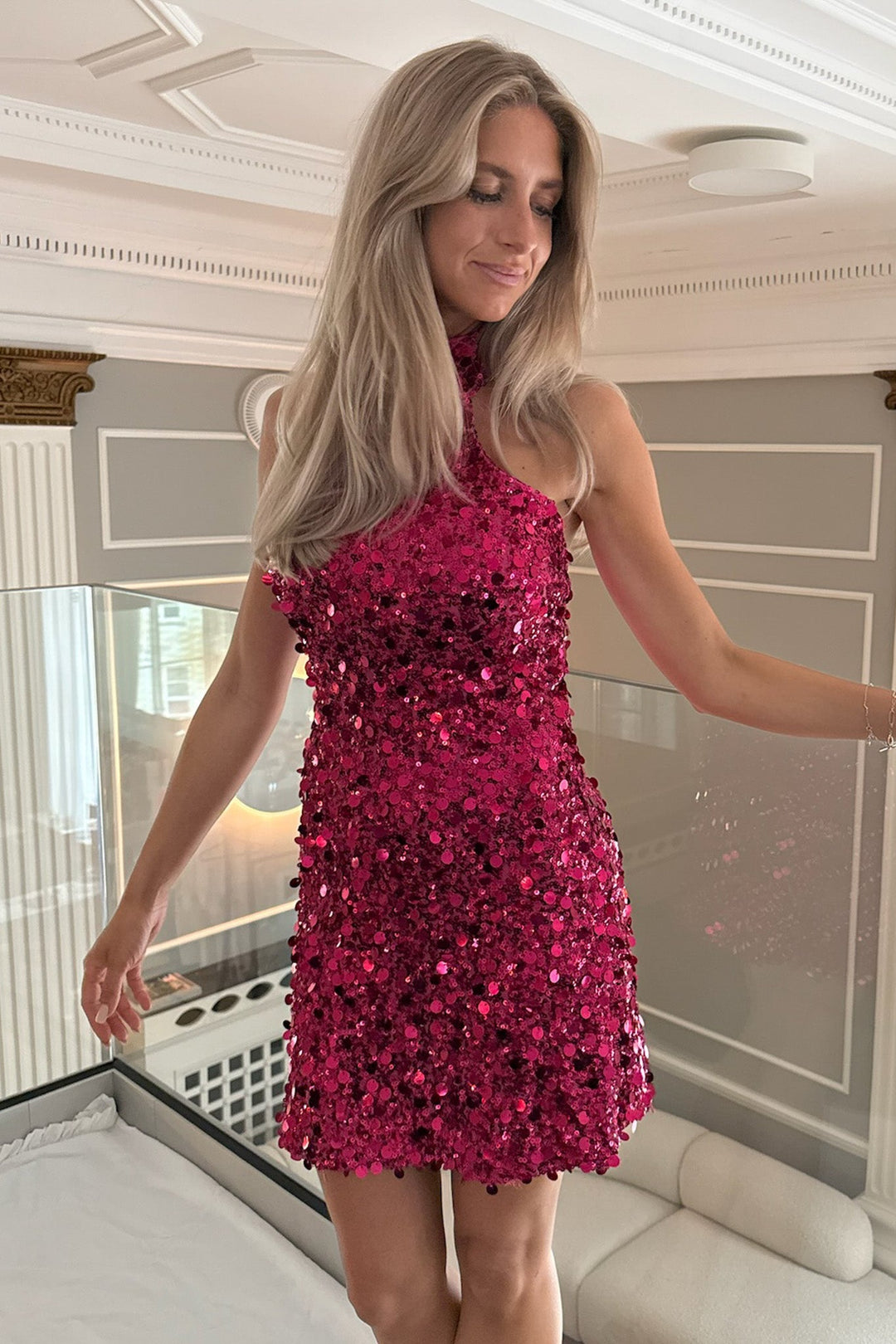 Emily Mini Dress Fuchsia Pink Sequin | Kjoler | Smuk - Dameklær på nett