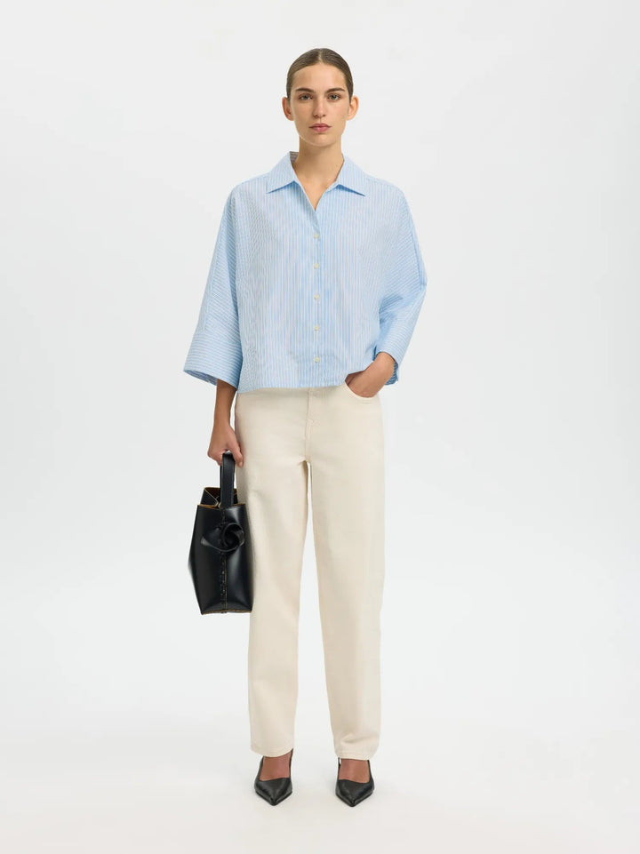 Ester Oversize 3/4 Shirt Malibu Blue Stripe | Skjorter og bluser | Smuk