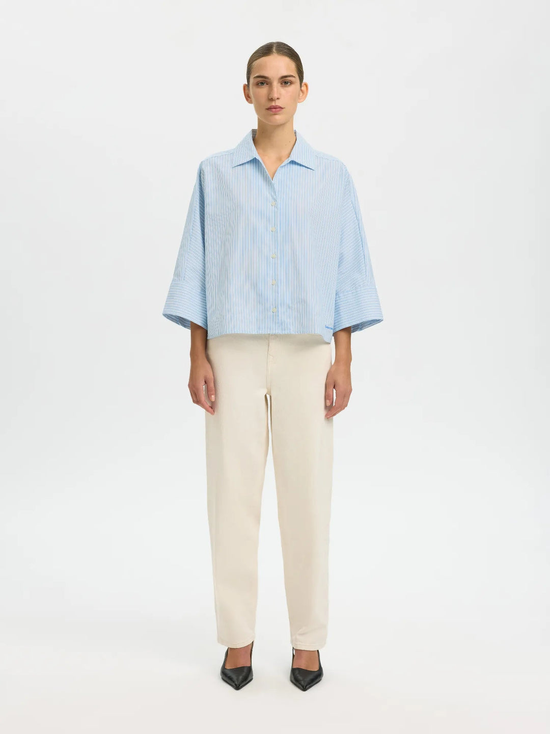 Ester Oversize 3/4 Shirt Malibu Blue Stripe | Skjorter og bluser | Smuk