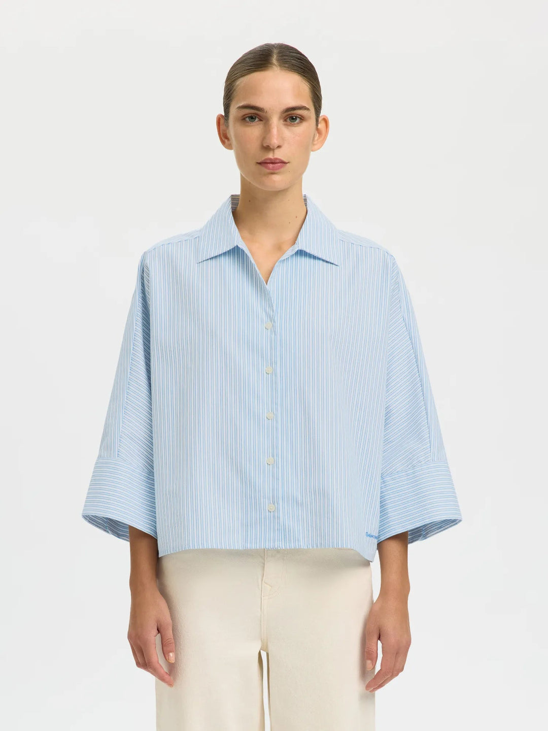 Ester Oversize 3/4 Shirt Malibu Blue Stripe | Skjorter og bluser | Smuk