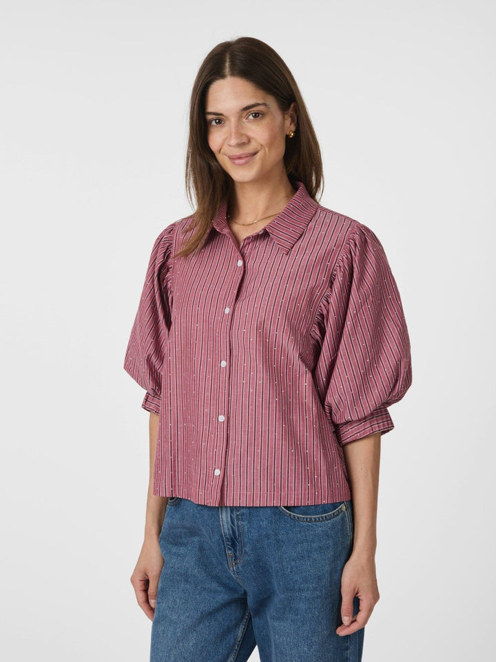Etta Soft Stripe Stone Shirt Dark Rose | Skjorter og bluser | Smuk - Dameklær på nett
