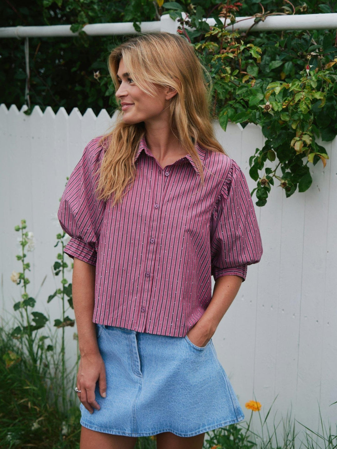 Etta Soft Stripe Stone Shirt Dark Rose | Skjorter og bluser | Smuk - Dameklær på nett