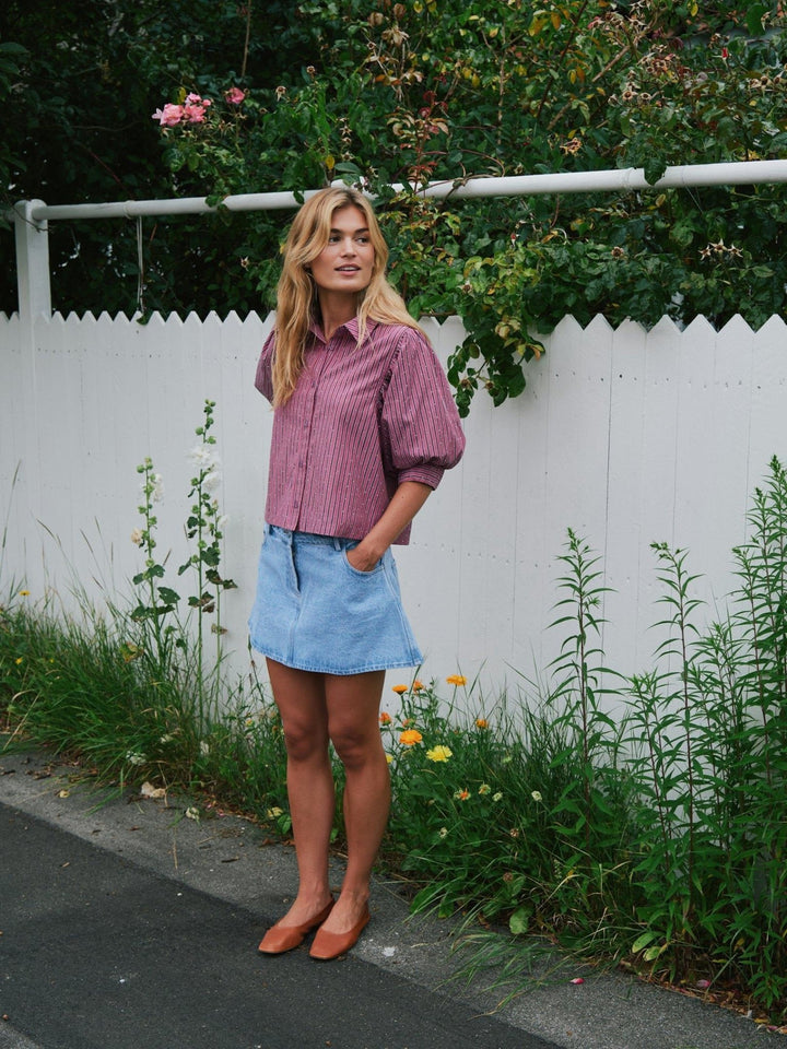 Etta Soft Stripe Stone Shirt Dark Rose | Skjorter og bluser | Smuk - Dameklær på nett