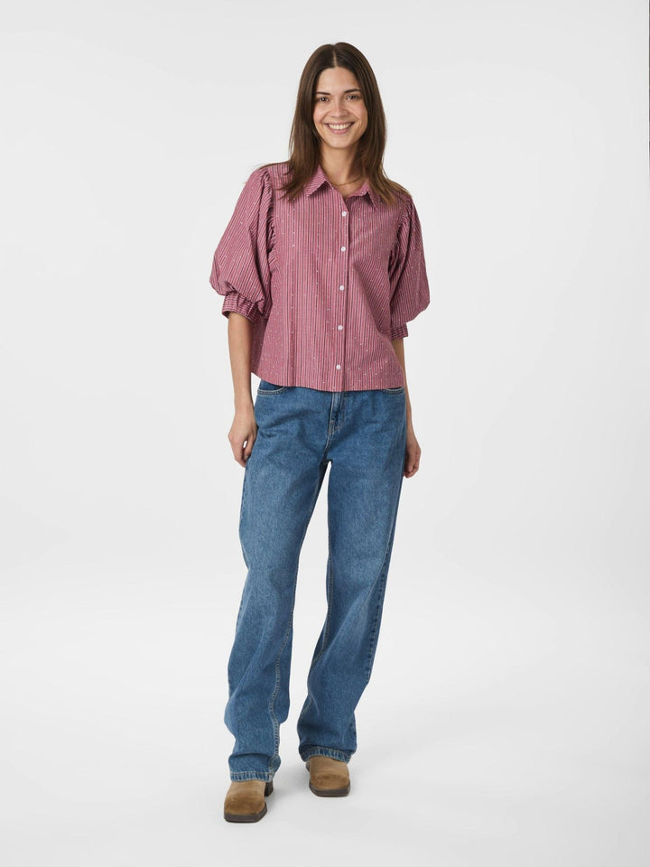 Etta Soft Stripe Stone Shirt Dark Rose | Skjorter og bluser | Smuk - Dameklær på nett