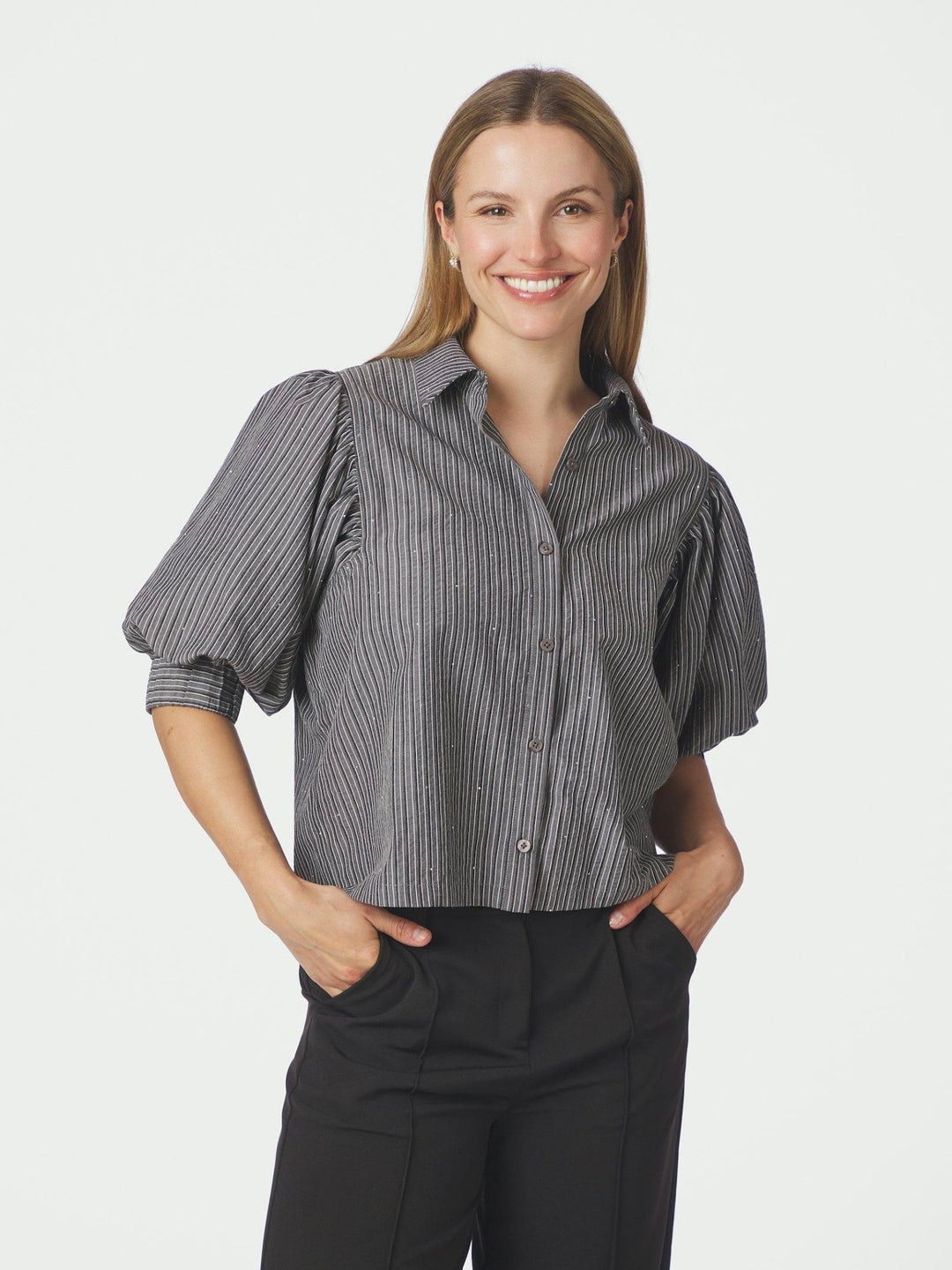 Etta Stripe B Shirt Dark Grey | Skjorter og bluser | Smuk